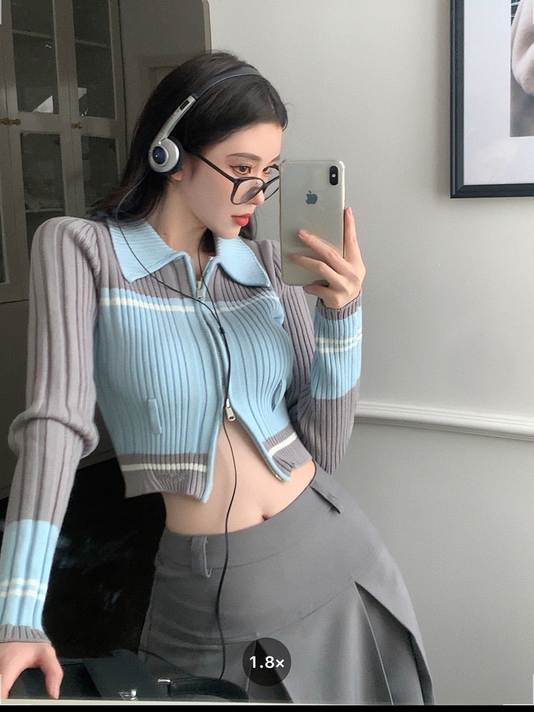 Duo Color Long Sleeve Knitwear